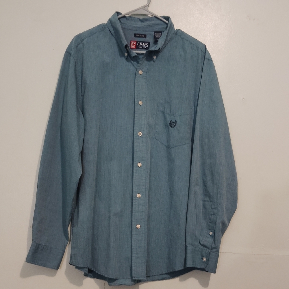 Chaps Easy Care Men's Large Blue Collared Button Down Shirt